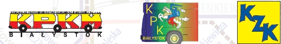 Zdjęcie archiwalne. Logotypy spółek komunikacyjnych: KPKM, KPK i KZK.